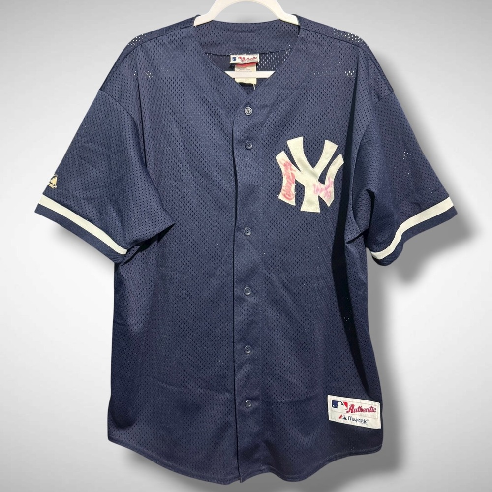 Majestic Diamond Collection New York Yankees Blue Mesh Baseball Jersey Mens XL